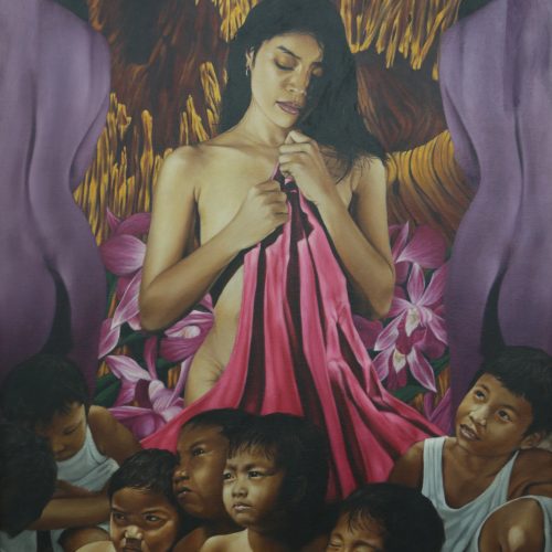 Babae, masdan mo ang iyong mga anak by Alberto Villavert, Oil on Canvas, 40 x 32 inches