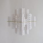 "Cityscape" (Pendant Lamp) - Kent Paper #200, Wood Board, Gold Acrylic Paint, Metal Fixtures, LED Light, 59.5 x 43 x 43 cm (H x L x W), 2021