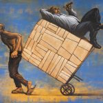 Elmer Borlongan "Beast of Burden" - Acrylic on Canvas, 46 x 60 inches, 2022