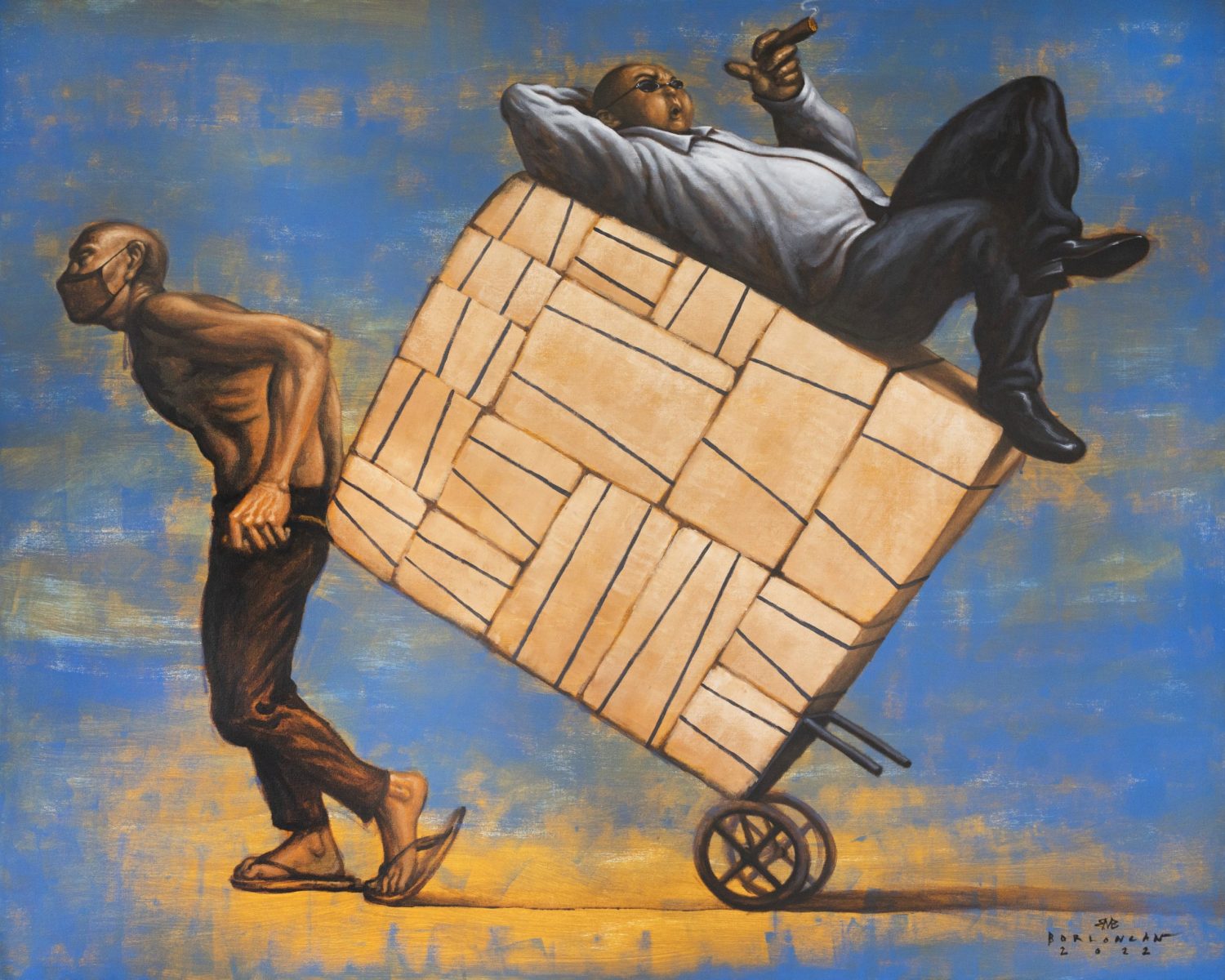 Elmer Borlongan "Beast of Burden" - Acrylic on Canvas, 46 x 60 inches, 2022
