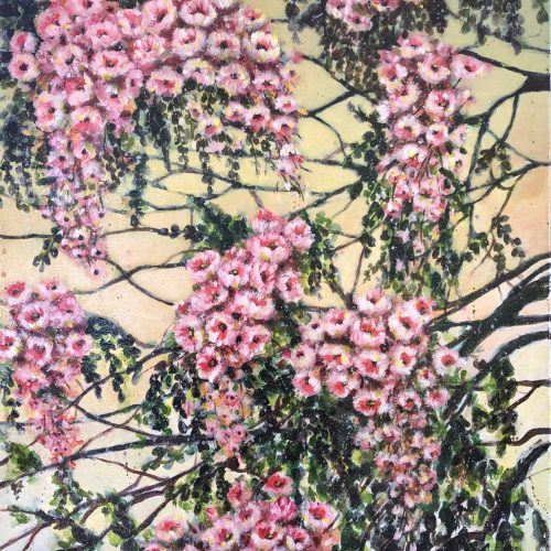 Lala Reyes, Little Pink Flowers, Acrylic on Canvas, 24 x 18 inches, 2016